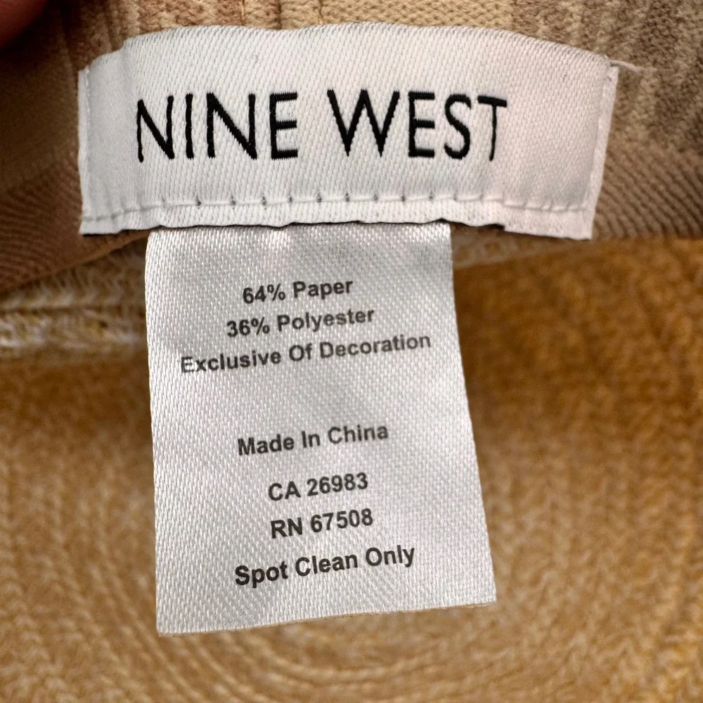 Nine West Womens Straw Sun Hat Cream Wide Brim Floppy Bow Accent RN 67508
